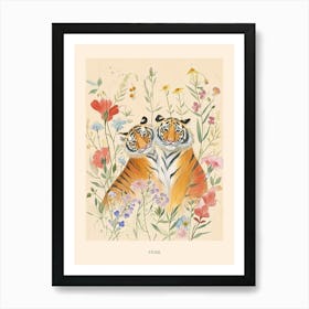 Folksy Floral Animal Drawing Tiger 2 Poster Art Print