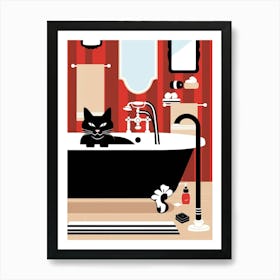 Black Cat In Bathroom Vector Art Print