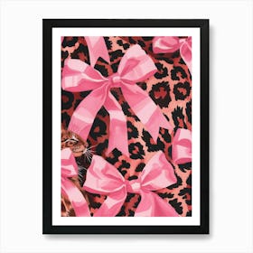 Leopard And Pink Bows 1 Pattern Art Print