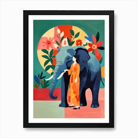 Elephant And Woman Art Print