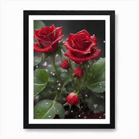 Red Roses At Rainy With Water Droplets Vertical Composition 43 Art Print