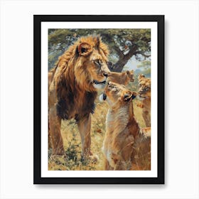 African Lion Interaction With Other Wildlife Acrylic Painting 1 Art Print