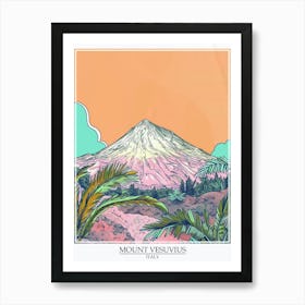 Mount Vesuvius Italy Color Line Drawing 8 Poster Art Print