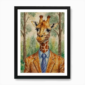 Giraffe In Suit 11 Art Print