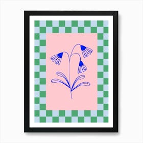 Modern Checkered Flower Poster Blue & Pink 11 Art Print