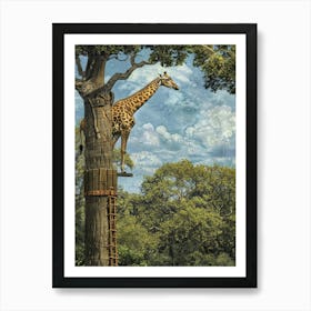 Giraffe In The Tree Art Print