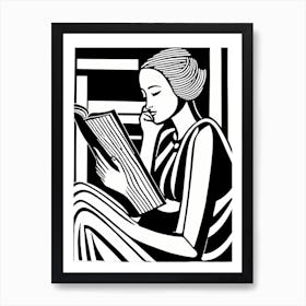 Just a girl who loves to read, Lion cut inspired Black and white Stylized portrait of a Woman reading a book, reading art, book worm, Reading girl 183 Art Print