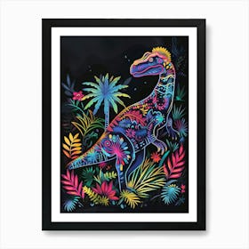 Neon Pattern Dinosaur Art Print