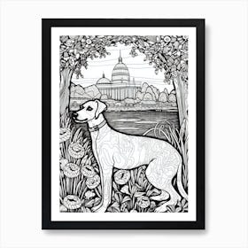Drawing Of A Dog In Royal Botanic Gardens, Kew United Kingdom In The Style Of Black And White Colouring Pages Line Art 04 Art Print