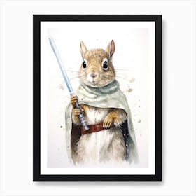 Baby Squirrel As A Jedi Watercolour 2 Art Print