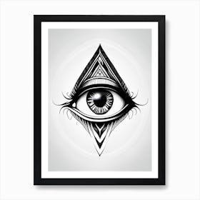 Digital Art, Symbol, Third Eye Simple Black & White Illustration 3 Art Print