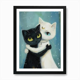 Black And White Cats Hugging Art Print