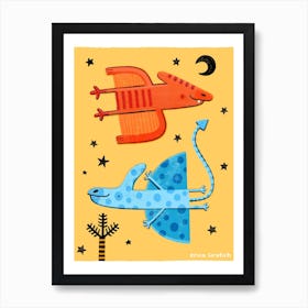 Pterodactyl Night Flying Dinosaurs Kids Room Nursery Art Print