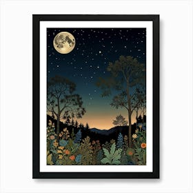 Moonlight In The Woods Style William Morris 1 Art Print 4 Art Print