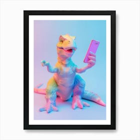 Pastel Toy Dinosaur On A Mobile Phone Art Print