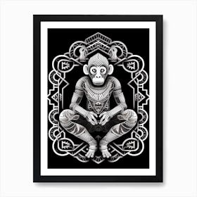 Thinker Monkey Tribal Illustration 9 Art Print