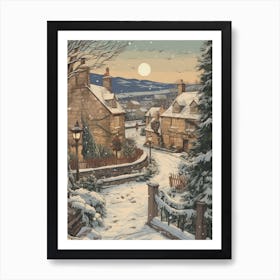 Vintage Winter Illustration Cotswolds United Kingdom 4 Art Print