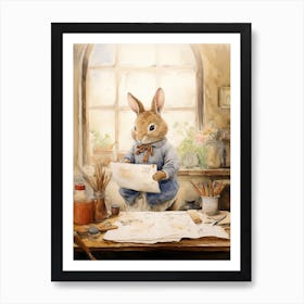 Bunny Writing Letters Rabbit Prints Watercolour 2 Art Print