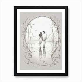 Couple Love One Line Drawing Art Print