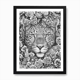 Jaguar In Flowers Art Print