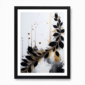 Black And Gold Leaves Abstract Art Print