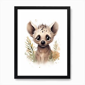 Watercolour Jungle Animal Baby Hyena 4 Art Print