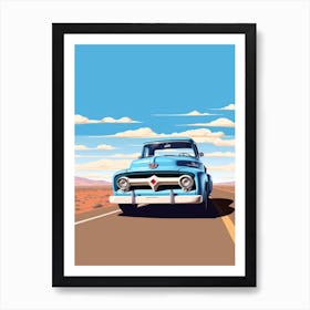 A Ford F 150 Car In Route 66 Flat Illustration 4 Art Print