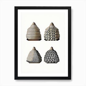 4 Beehive In A Row Vintage Art Print