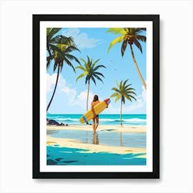 Surfer Girl On The Beach Art Print