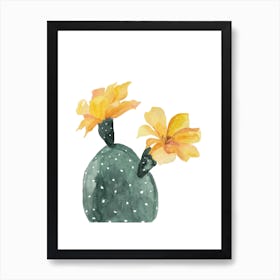 Botanical Illustration Yellow Cactus Flowers Art Print