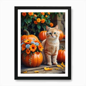 Cat In A Pumpkin Art Print