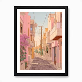 Limassol Cyprus 3 Vintage Pink Travel Illustration Art Print