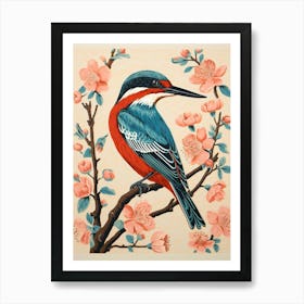 Vintage Bird Linocut Kingfisher 4 Art Print