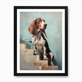 Basset Hound Dog, Painting In Light Teal And Brown 2 Art Print