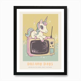 Pastel Unicorn & A Tv 1 Poster Art Print