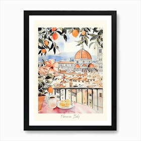Florence Italy View With Oranges Watercolour Art Print