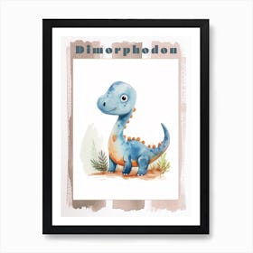 Cute Cartoon Dimorphodon Dinosaur Watercolour 2 Poster Art Print