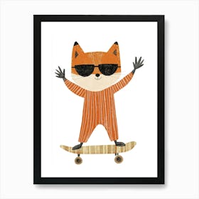 Cute fox with pyjama on a skateboard Art Print