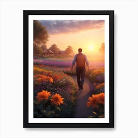 Absolute Reality V16 A Man Walks In A Flower Garden And Looks 0 Art Print