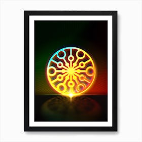 Neon Geometric Glyph in Watermelon Green and Red on Black n.0422 Art Print