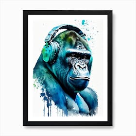 Gorilla With Headphones Gorillas Mosaic Watercolour 2 Art Print