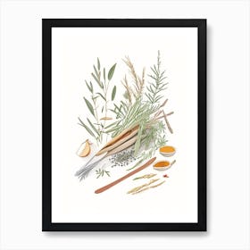 Butcher S Broom Spices And Herbs Pencil Illustration 1 Art Print