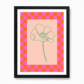 Modern Checkered Flower Poster Pink & Green 2 Art Print