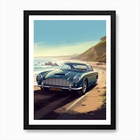 A Aston Martin Db5 In The Pacific Coast Highway Car Illustration 4 Art Print