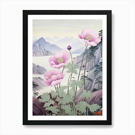 Hanaichige Japanese Anemone 2 Japanese Botanical Illustration Art Print