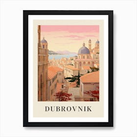 Dubrovnik Croatia 2 Vintage Pink Travel Illustration Poster Art Print