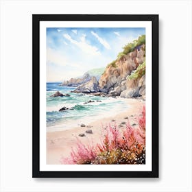 Watercolor Painting Of Pfeiffer Beach, Big Sur California 1 Art Print