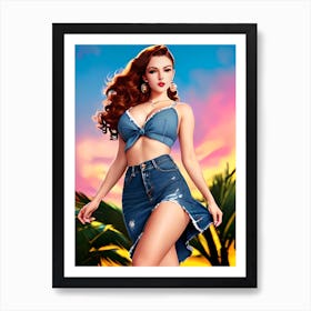 Girl In Denim Art Print