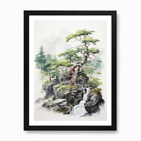 Shosenkyo Gorge In Yamanashi, Japanese Brush Painting, Ukiyo E, Minimal 4 Art Print