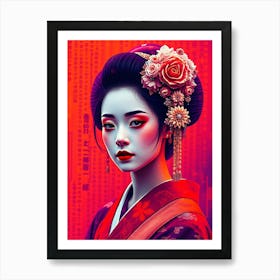 Geisha in Red and Purple Portrait Art Print